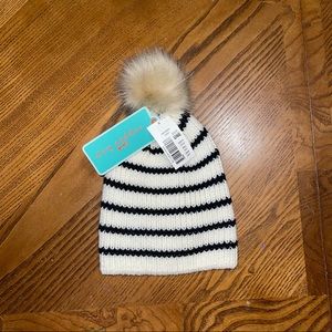 NWT copper key striped beanie with faux fur pom